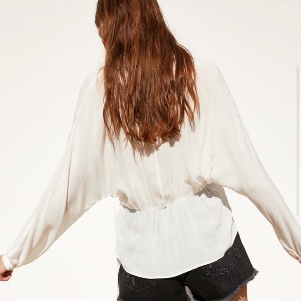ZARA Semi-Sheer Wrap Style Blouse - Picture 8 of 8